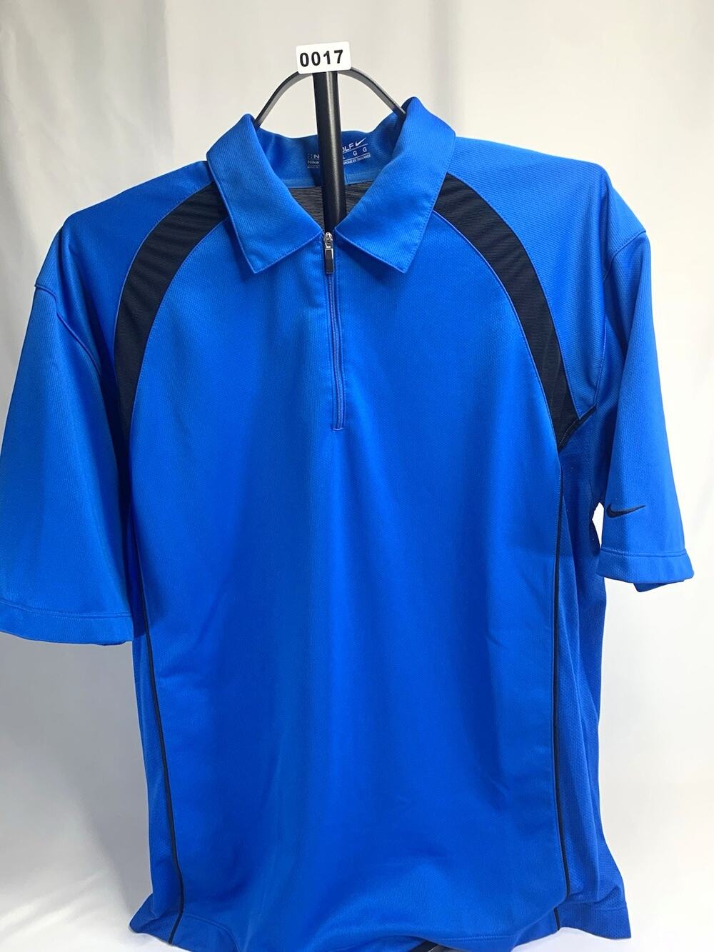 Nike Golf FIT DRY Men's Polo Shirt L Blue/Black Colorblock 1/4 Zip SS